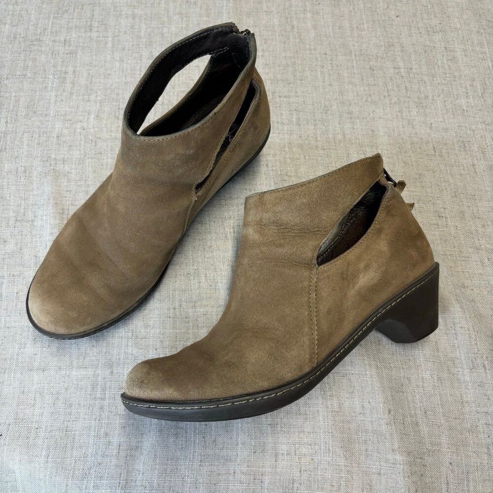 Dansko Bonita Boots Suede Taupe Leather Bootie Ankle Cut Out Women’s Size‎ 37